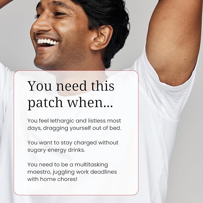 The Patch Remedy Energy Patches - 30 Topical Patches with Caffeine from Guarana Extract, Taurine, Glucuronolactone, Green Tea, Vitamin B3, B5, B6, Transdermal Caffeine Patches Energy