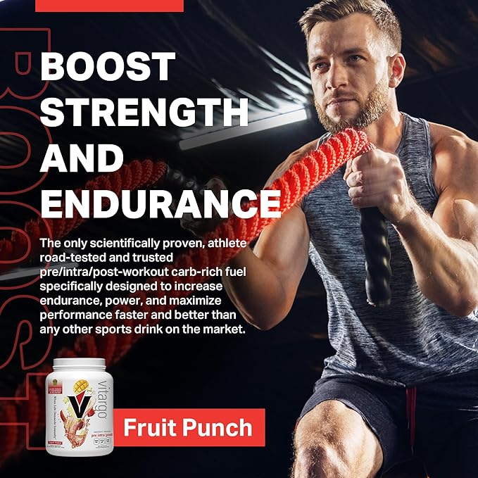 Vitargo Carbohydrate Powder, 2X Faster Digesting, 4.4 LB Fruit Punch, No Bloat, No Crash, Pre, Intra & Post, Sugar-Free Complex Carb Powder for Recovery, Endurance & Muscle Gain, Made in USA