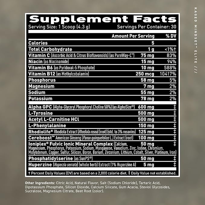 Kaged Nootropic Mindset Elite | Focus and Productivity Supplement | Stimulant Free | Supports Working Memory, Focus, and Mood* | Strawberry Lemonade - 30 Servings
