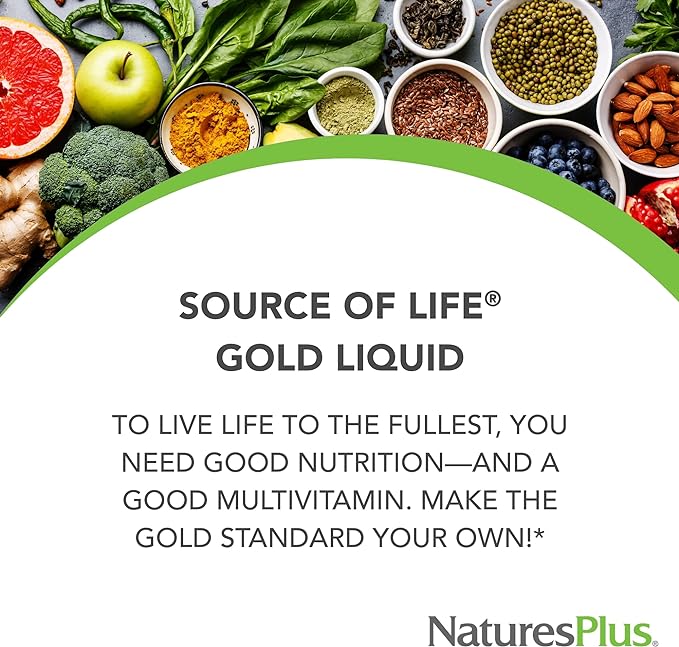 Natures Plus Source of Life Gold Multivitamin Liquid - 8 fl oz, Pack of 2 - with Vitamins D3, B12 & K2 - Vegetarian & Gluten Free - 16 Total Servings
