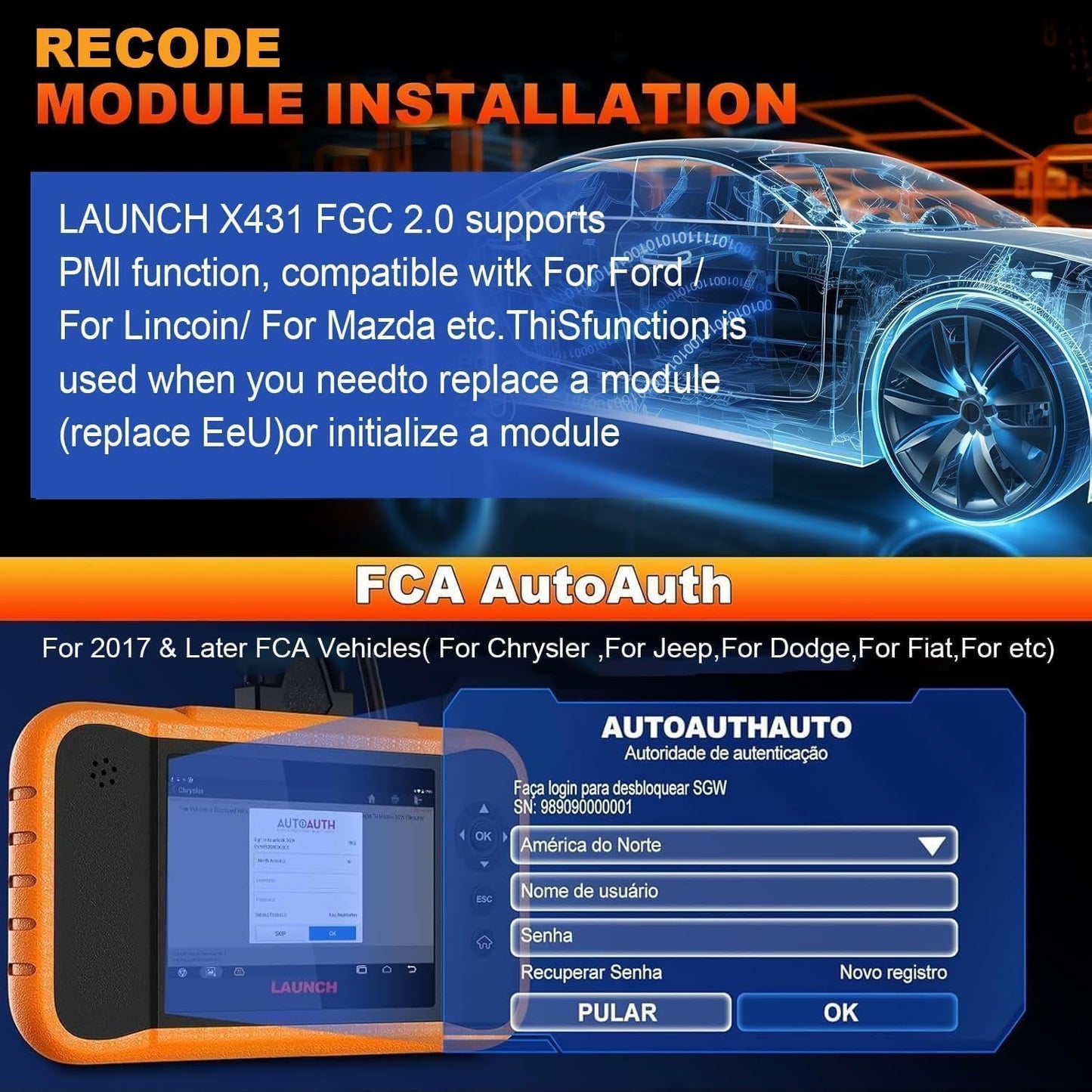 LAUNCH X431 Creader Elite 2.0 FGC OBD2 Scanner,ECU Coding, Bi-Directional Scan Tool for Ford, for GM, for Chrysler,100+ Reset, Full System Diagnose, FCA AUTOAUTH, AUTOVIN, Lifetime Free Update