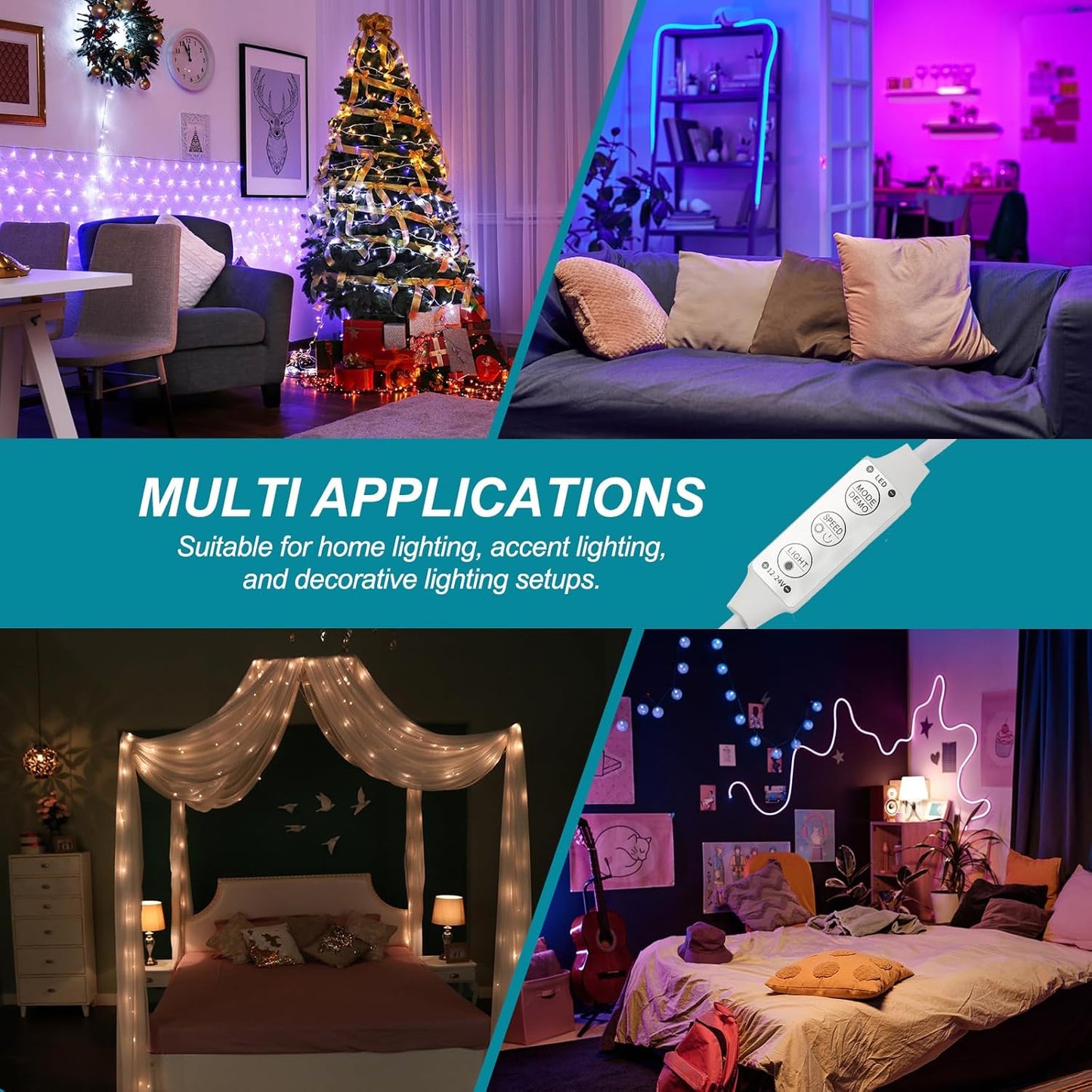 MECCANIXITY LED Strip Dimmer, 12V to 24V 6A Mini Brightness Adjustable Controller Lamp Switch with DC Plugs for Single Color Strips, White Pack of 4