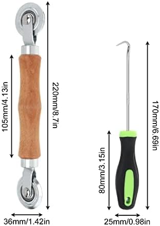 Screen Repair Kit, Screen Roller Tool with Bearing Spline Roller Wooden Handle and Puller Hook for Installing Door Screen Window, 2 in 1 Screen Roller Tool Kit