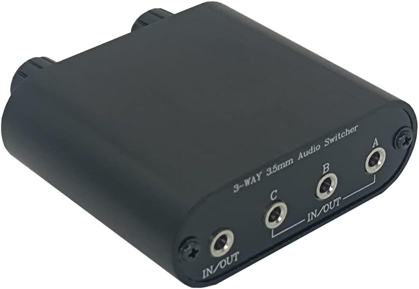 3.5mm Audio Switch with line Volume Controller, 3 in 1 Out 1/8" aux switcher Splitter selector Box, Mini Inline Headphone attenuator Volume Control knob -MC31