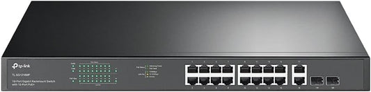 TP-Link TL-SG1218MP 16 Port Gigabit PoE Switch 16 PoE+ Ports @250W, w/ 2 Uplink Gigabit Ports + 2 Combo SFP Slots Plug & Play Sturdy Metal Rack-mountable