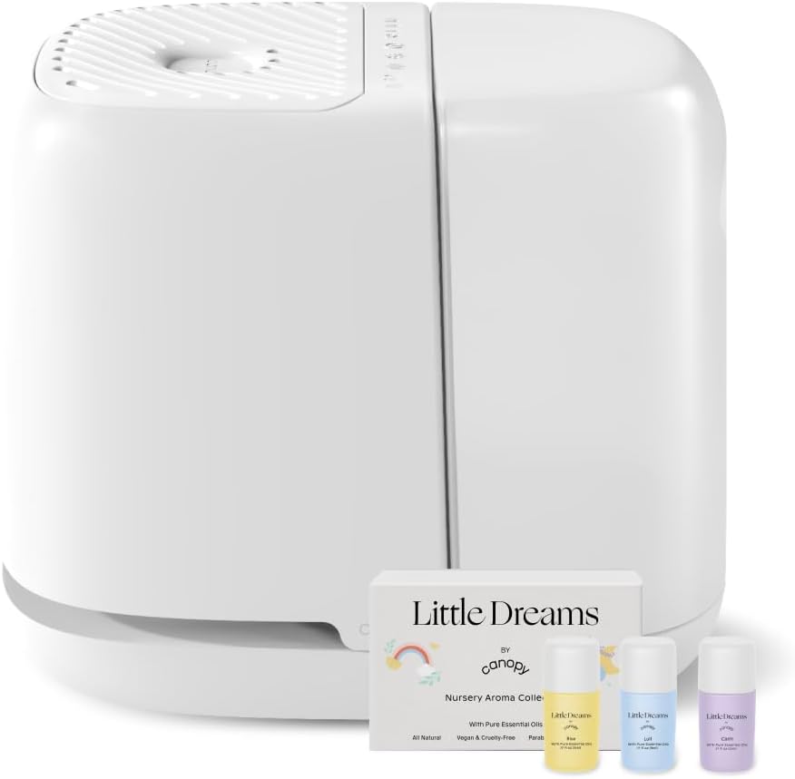 Canopy Nursery Humidifier 2.0, White, 36 HR Run Time, 2.5L Capacity Tank - Sleep Lights, White Noise, Clean Aroma Diffusion - Promote Deep Sleep & Happy Skin - Humidifier, Filter & Aroma Kit