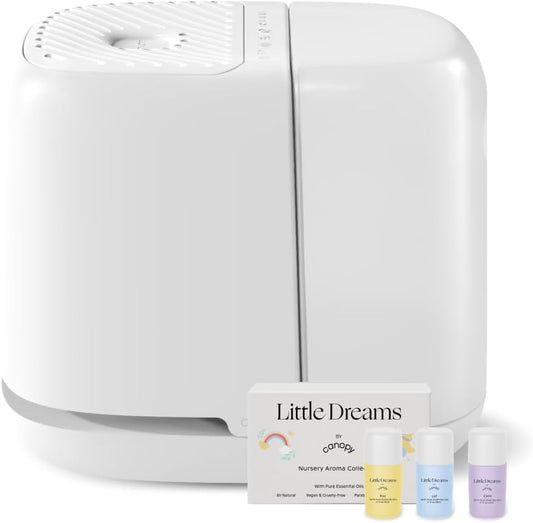 Canopy Nursery Humidifier 2.0, White, 36 HR Run Time, 2.5L Capacity Tank - Sleep Lights, White Noise, Clean Aroma Diffusion - Promote Deep Sleep & Happy Skin - Humidifier, Filter & Aroma Kit