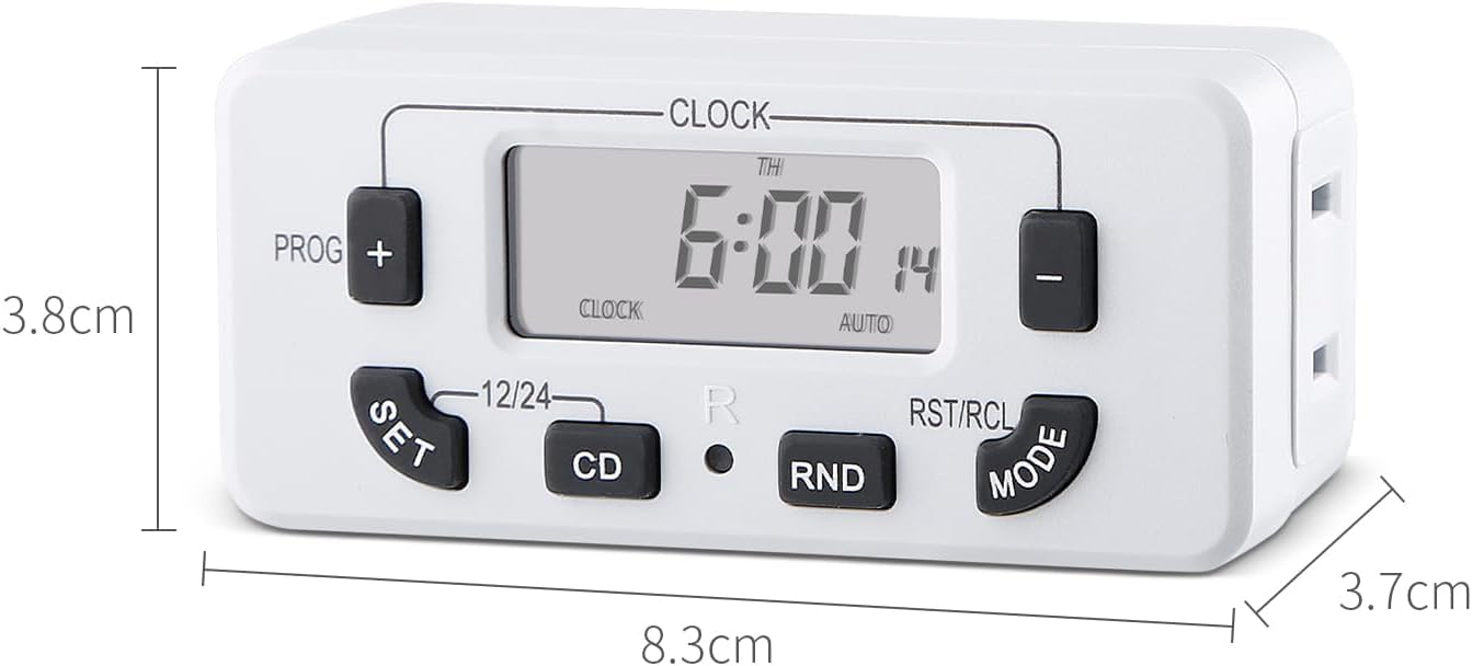 7 Day Programmable Digital Timer Outlet, Indoor Timer with Single Plug-in, Suitable for Lamp, Fan, Aquarium, 15A 1/2HP, 2 Pack