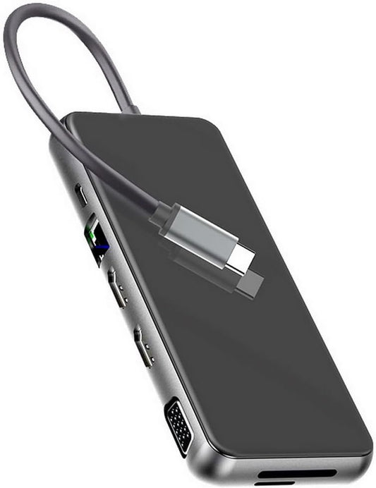 Generic 12 in 1 USB C Laptop Docking Station, Dual Monitor, 4K HDMI+VGA+USB3.0+SD/TF+PD 100W+Ethernet+Audio for Windows and Mac Laptops, Tablets, Smartphones