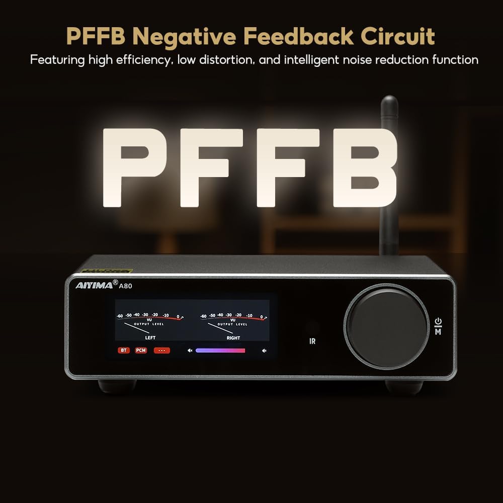AIYIMA A80 Bluetooth Amplifier DAC Stereo HiFi Home Audio Receiver with PFFB 2.0 Channel Hi-Res Class D Power Amp with PC-USB Coaxial Optical TRS RCA Input