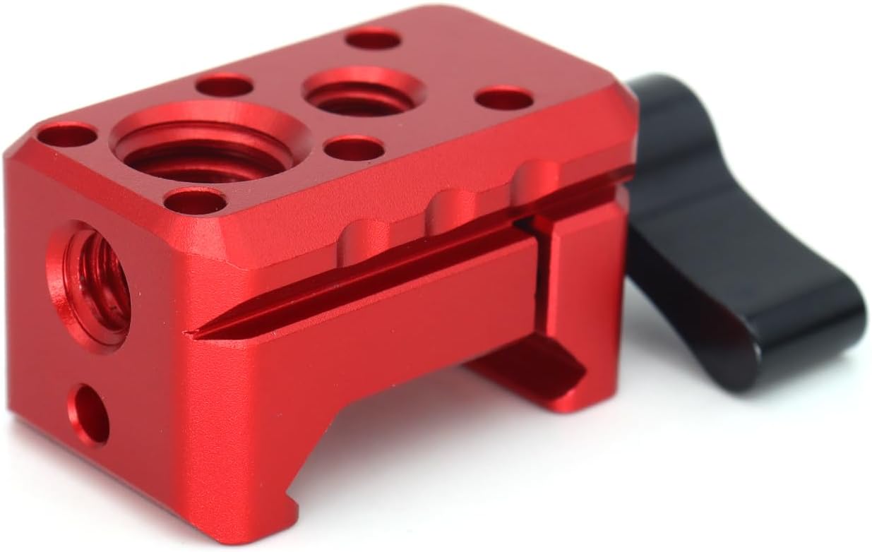 NATO Clamp Adapter,NATO Rail Lock Clamp Mount Quick Release with 1/4" 3/8" ARRI Thread for Camera Cage Handle Monitor LED Light Microphone Cold Shoe Magic Arm (Red)