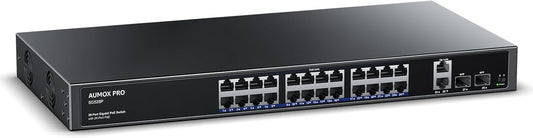24 Port Gigabit PoE Switch,AUMOX PRO 28 Port PoE with 2 x Uplink Gigabit Ports, 2 x 1G SFP Slots 400W SG528P ,Plug and Play,Metal Case Desktop, Wall Mount or Rackmount Network Switch,802.3af/at