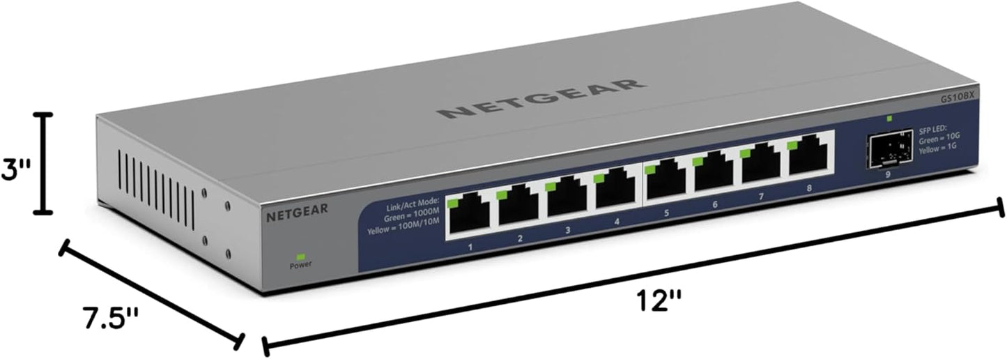 NETGEAR 8-Port 1G/10G Gigabit Ethernet Unmanaged Switch (GS108X) - with 1 x 10G SFP+, Desktop or Wall-Mount, Limited Lifetime Protection