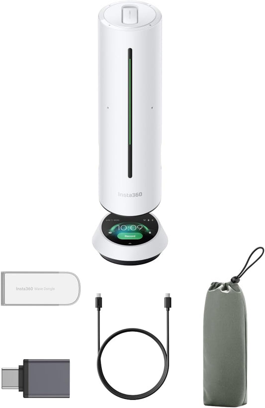 Insta360 Wave - AI Speakerphone, Bluetooth, Voice Recorder, 8 Noise-Canceling Mics w/Beamforming, AI Transcript & Summary, Support 99 Languages, 32GB Storage, Meetings, Podcasts, Livestreams