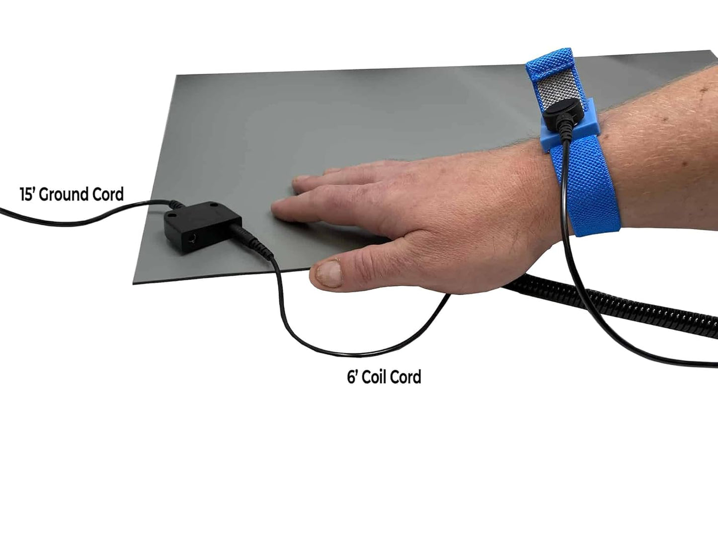 RubberStat Dual Layer ESD Compliant Workstation Rubber Table Mat Kit, Soldering, Cell Phone Repair, with Wrist Strap Set and Ground Cord - 24"x36" Grey