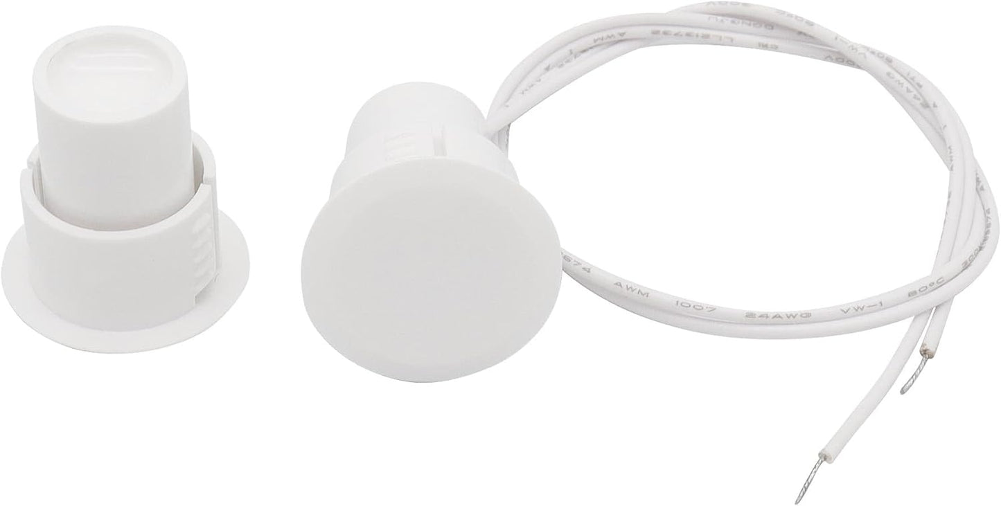 Recessed Wired Security Window Door Contact Sensor, Normally Open NO, Door Alarm Magnetic Reed Switch with 2 Wire, ABS White, RC-36