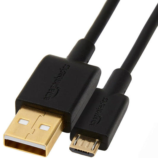 Amazon Basics USB-A to Micro USB Charging Cable, 480Mbps Transfer Speed with Gold-Plated Plugs, USB 2.0, 6 Foot, Black