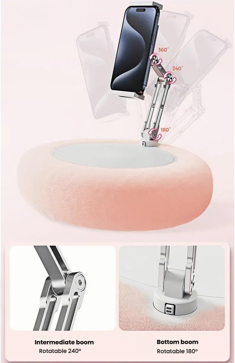 Pillow Stand Holder for Kindle Tablet iPad,Plush Mobile Phone Stand with a Snack Bowl with lid,Compatible with 4.7"-13" Phone, Tablet, iPad, iPhone, Google, Kindle, Samsung (Pink)