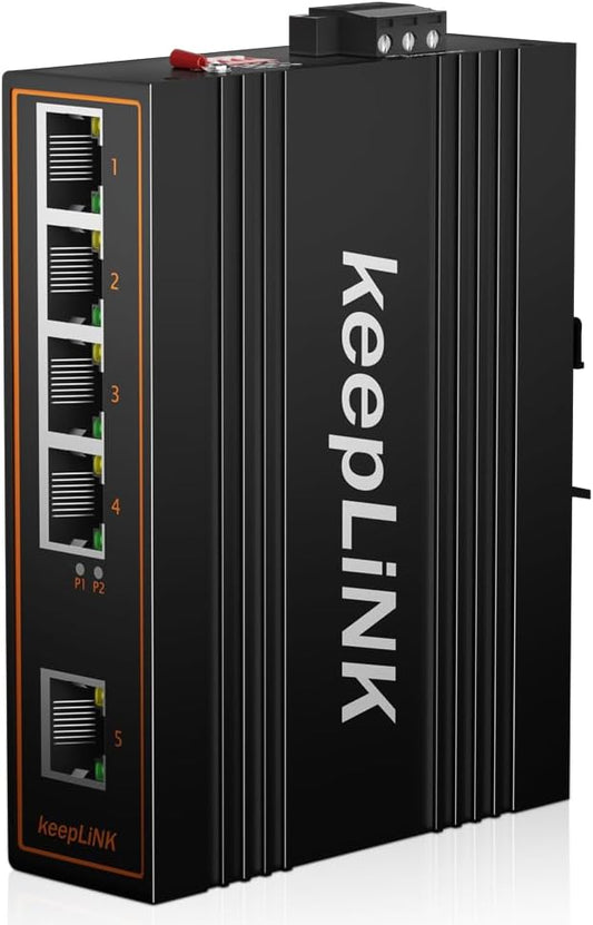 5 Port Industrial PoE Switch Unmanaged, 125W Fast Ethernet Din Rail Switch, IP40, Operating Temperature Range of -30° – 75°C (-22° – 167°F)