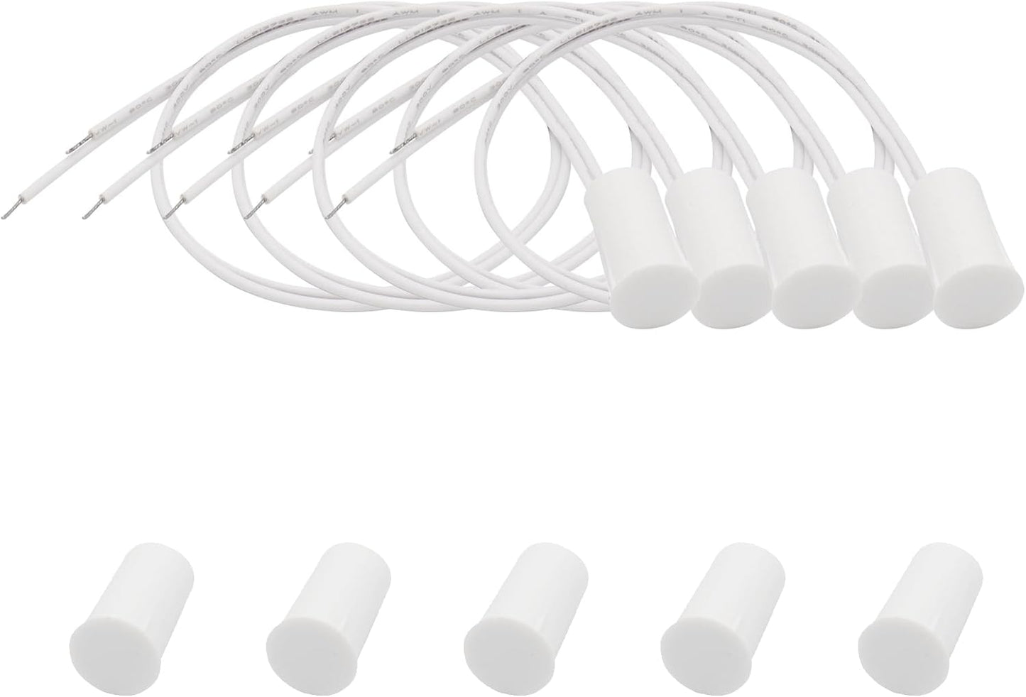 5PCS Recessed Wired Security Window Door Contact Sensor, Normally Closed NC, Door Alarm Magnetic Reed Switch with 2 Wire, ABS White, RC-35