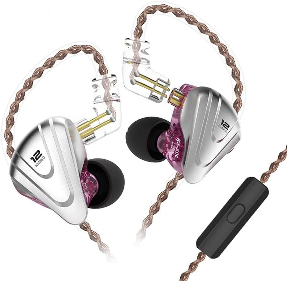 KZ ZSX in Ear Headphone Monitor,Hybrid HiFi Earphone with 5BA 1DD 6 Drivers,KZ Earbuds with Detachable 2 Pin Cable for Church Band Musician Singer(with Mic,Purple)