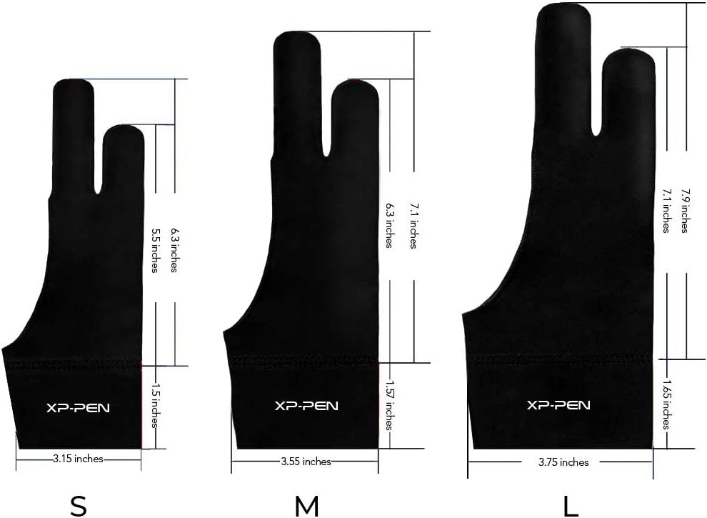 XPPen Artist Drawing Glove 2-Fingers Digital Art Glove for Graphics Drawing Tablet Drawing Glove Right Hand and Left Hand (Size L) Black