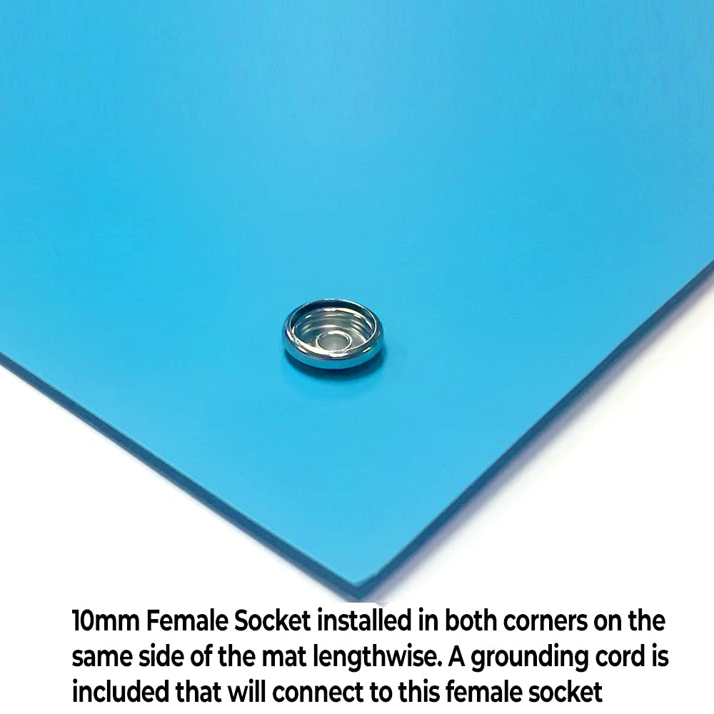 RubberStat Dual Layer ESD Compliant Workstation Rubber Table Mat Kit, Soldering, Cell Phone Repair, with Wrist Strap Set and Ground Cord - 30"x72" Blue