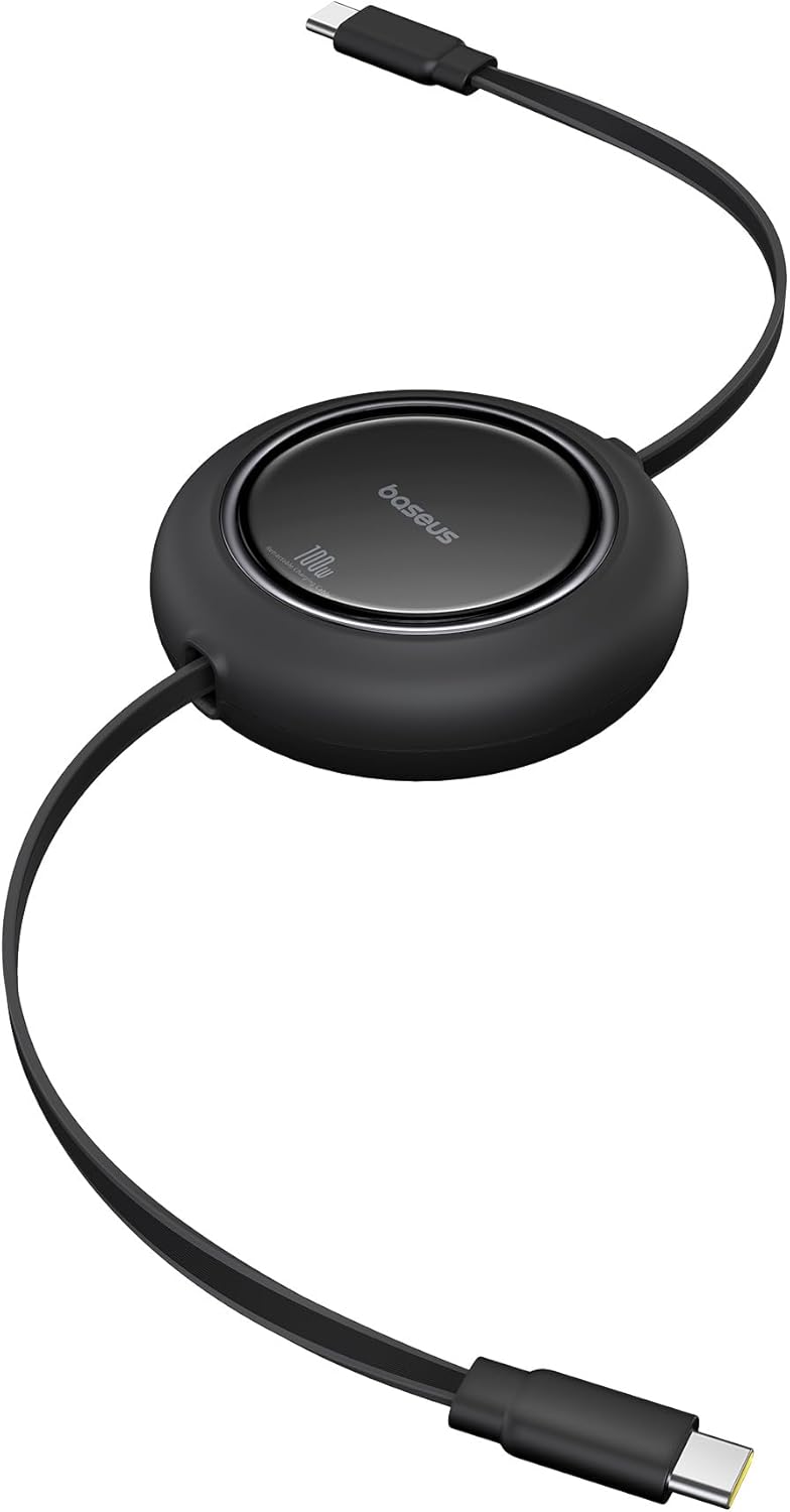 Baseus USB C to USB C Cable, 100W 6.6ft Retractable USB C Fast Charging Cable, 7-Stage Length Preset Retractable Charger Cord for iPhone 16 15 Pro Plus Pro Max, MacBook, iPad Pro, Samsung S24/S23