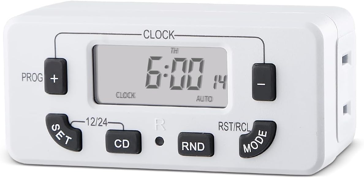 7 Day Programmable Digital Timer Outlet, Indoor Timer with Single Plug-in, Digital Light Timers for Lamp, Fan, Aquarium, 15A 1/2HP, 1 Pack