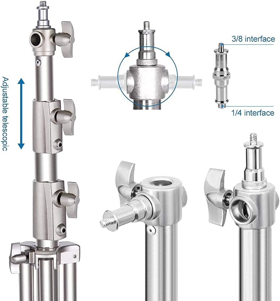 Stainless Steel Photography Video Tripod Stand, Spring Cushioned Heavy Duty Tripod Stand, 9.5ft/2.8m, Universal Adapter for Photography Studio Monolight Reflector Portrait