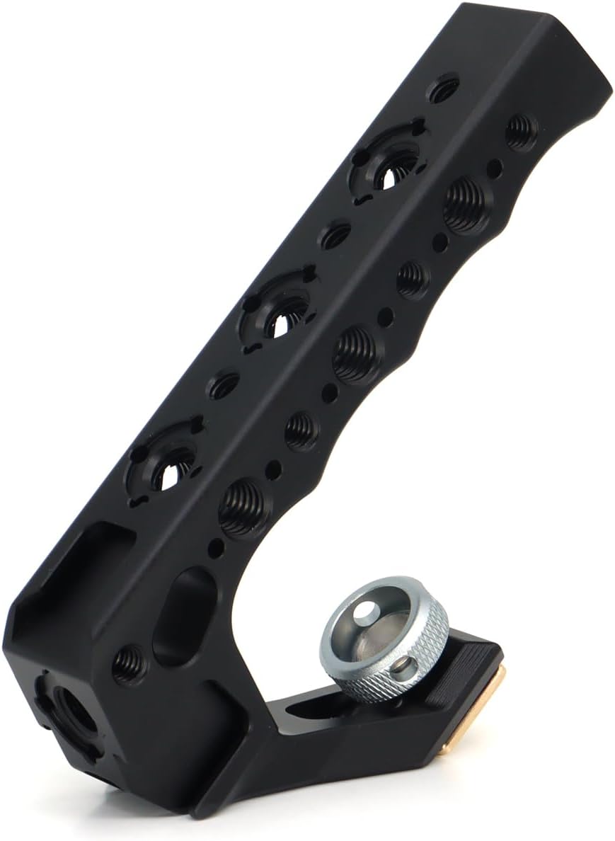 Universal Top Handle with 3/8" Screw Locating Pins for DSLR Camera Cage, with 3 Cold Shoe Adapters to Mount DSLR Camera with Microphone/LED Light/Monitor (Black with 3/8" Screw)