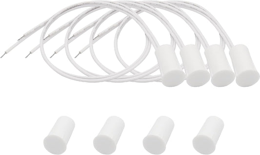 4PCS Recessed Wired Security Window Door Contact Sensor, Normally Closed NC, Door Alarm Magnetic Reed Switch with 2 Wire, ABS White, RC-33