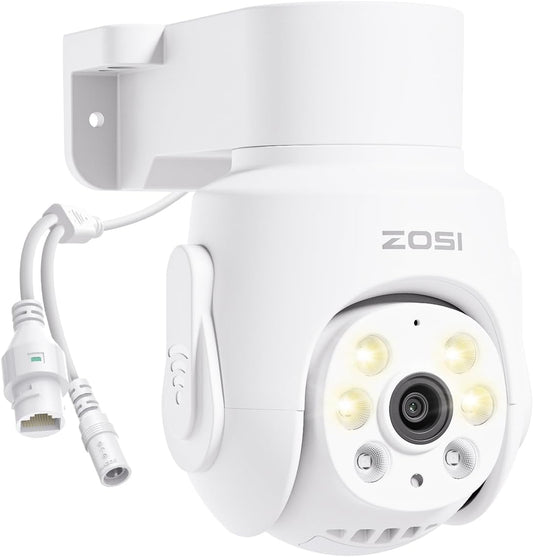 ZOSI 3K 5MP Plug-in Wired WiFi Security Camera, Wi-Fi 6 New Technology, PT Wireless Camera with Auto Track, AI Person Detect, Color Night Vision, Smart Light & Siren Alert, 2-Way Audio, Local Storage