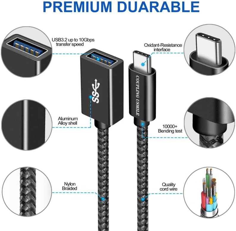 USB C to USB 3.2 Adapter [2pcs Black], Transfer up to 10Gbps, Type C to USB(Male-Female OTG Cable USBC to USB Adapter Compatible with MacBook Pro/Air, iPhone 15 Pro Max Plus