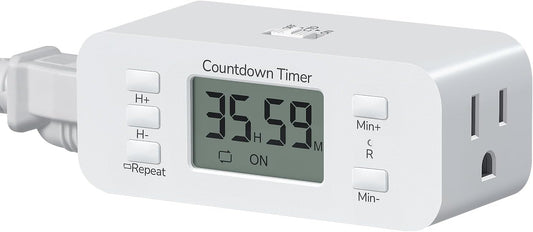 DEWENWILS 36 Hours Countdown Timer Outlet, Timers for Electrical Outlets Indoor, Large Screen & Repeat Function, Grounded Outlet, Auto Shut Off for Fan, Lights, Charger, 125V 60Hz, 1 Pack
