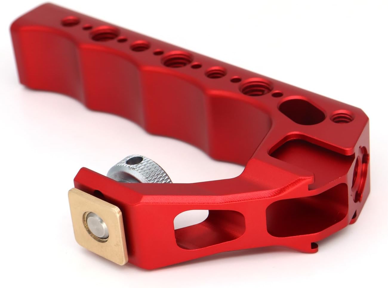 Top Handle Camera Grip with Cold Shoe Base for DSLR Camera Cage, with 3 Cold Shoe Adapters to Mount DSLR Camera with Microphone/LED Light/Monitor (Red with Cold Shoe Base)