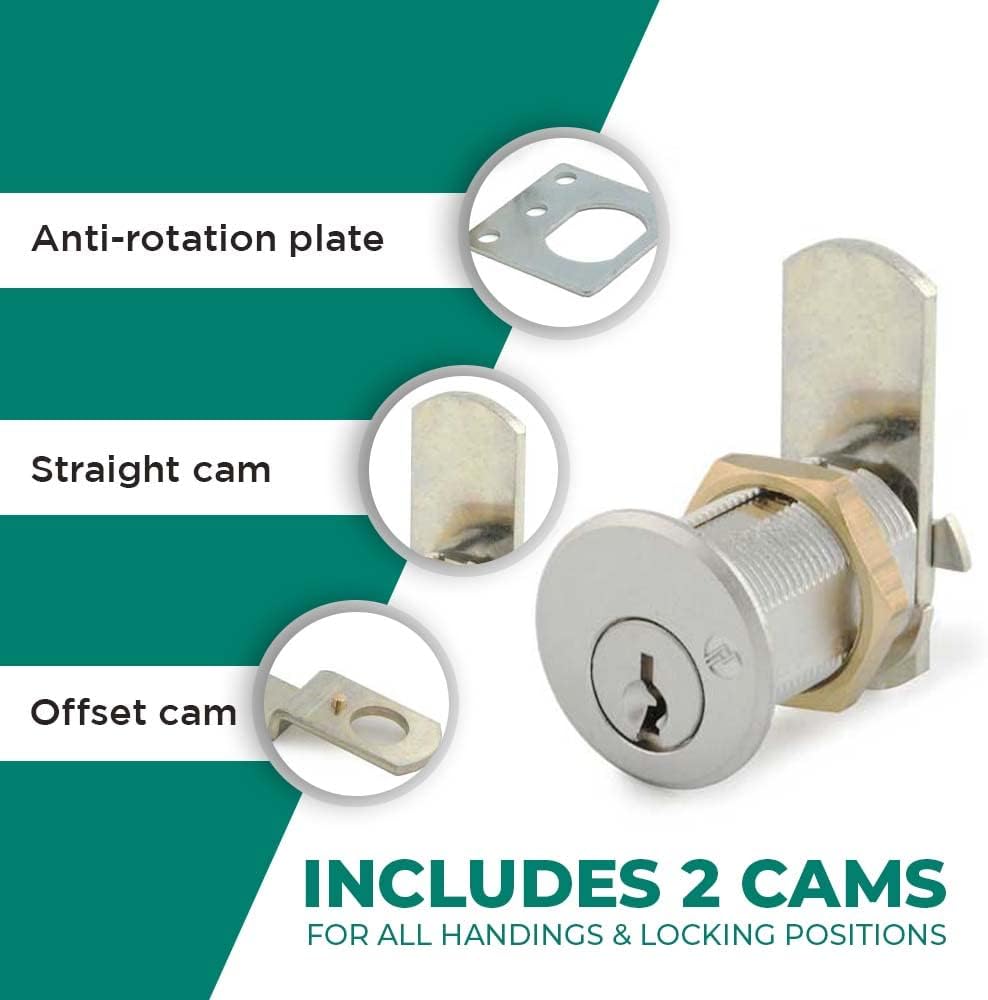 Olympus Rekeyable Cam Lock | 1" Cylinder 915 Key, Keyed Alike | US26D Chrome Cabinet | Grade 1 Lock for Doors & Drawers