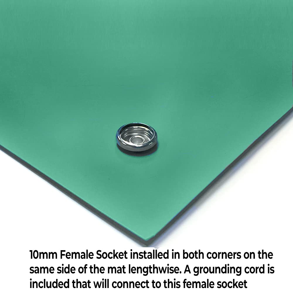 RubberStat Dual Layer ESD Compliant Workstation Rubber Table Mat Kit, Soldering, Cell Phone Repair, with Wrist Strap Set and Ground Cord - 48"x60" Green