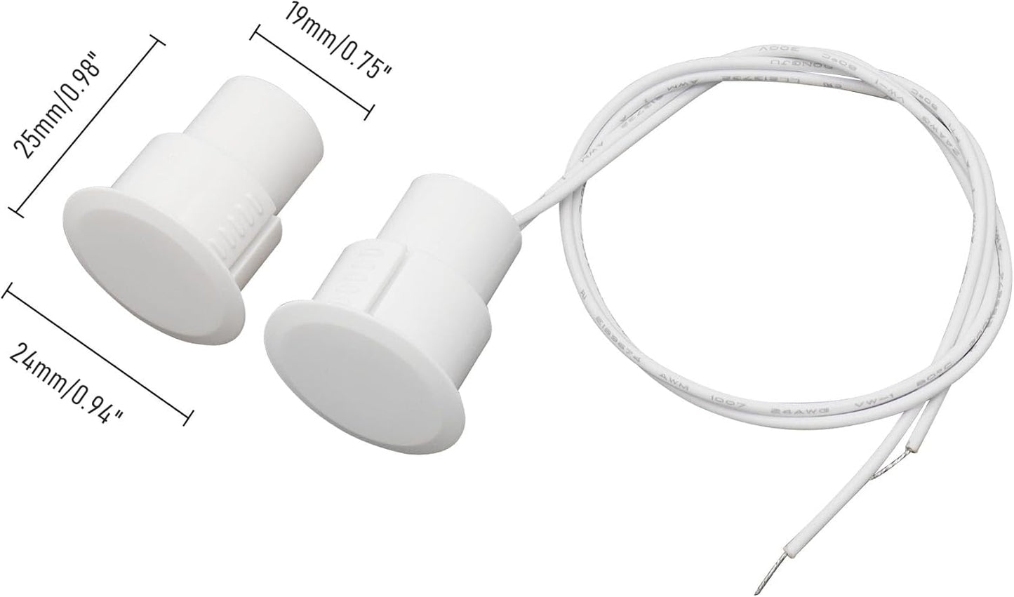 2PCS Recessed Wired Security Window Door Contact Sensor, Normally Closed NC, Door Alarm Magnetic Reed Switch with 2 Wire, ABS White, RC-36