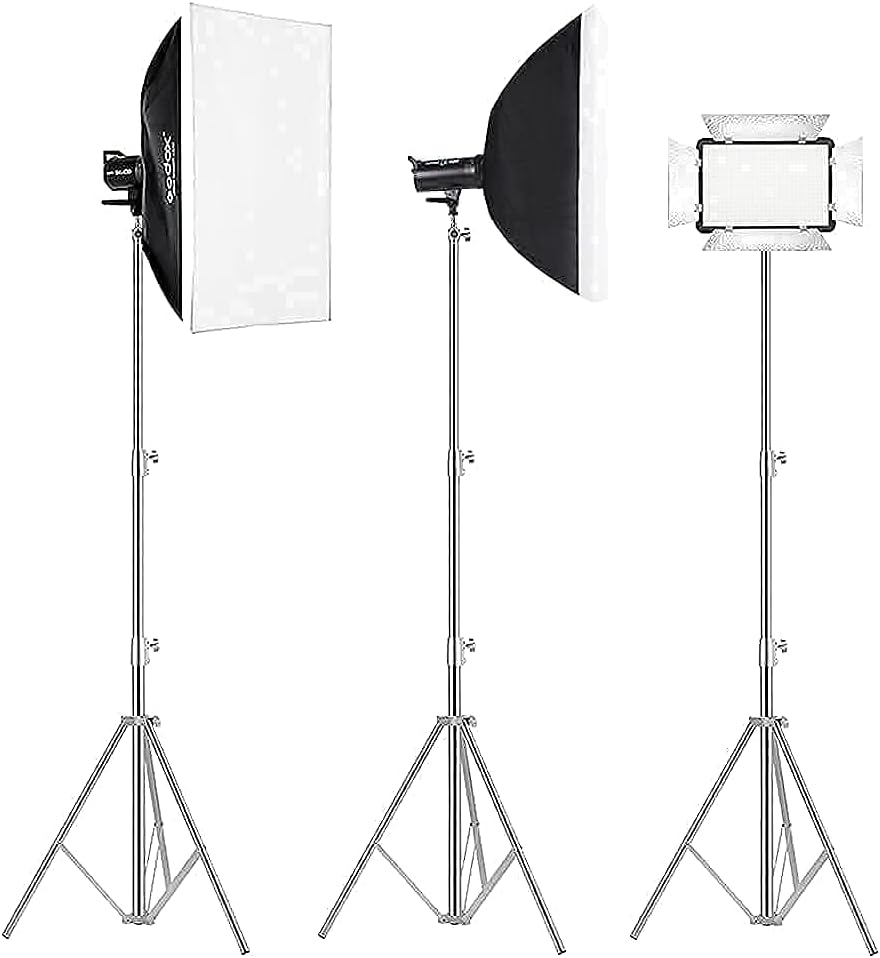 Stainless Steel Photography Video Tripod Stand, Spring Cushioned Heavy Duty Tripod Stand, 9.5ft/2.8m, Universal Adapter for Photography Studio Monolight Reflector Portrait