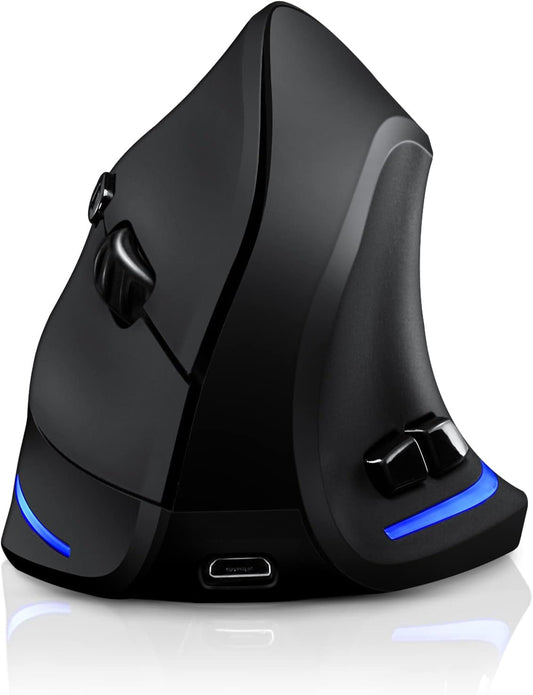TRELC Wireless Mouse Tri-Mode (BT 5.0/3.0+2.4GHz), Ergonomic Vertical Mouses with 3 Adjustable DPI, Rechargeable Optical Wireless Mice for 3 Devices, 7 Buttons for PC, Desktop, Laptop, Tablet (Black)