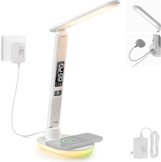 NEEWER Entry Level Version LED Desk Lamp with USB A Output, 3 Modes/5 Brightness Levels/4 RGB Effects/CRI85, LCD for Temp/Date/Time/Alarm, Eye Caring Touch Table Light for Home Office/Reading, N20