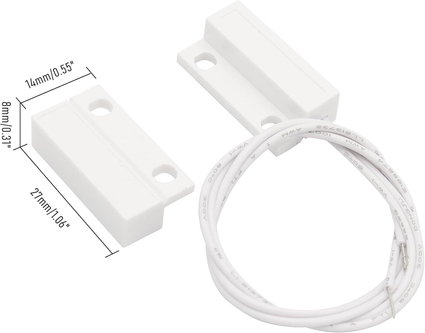Magnetic Reed Switch Wired Surface Mount Normally Closed NC Contact Sensor Alarm Magnetic Door Switch with 2 Wires, ABS, MC-38