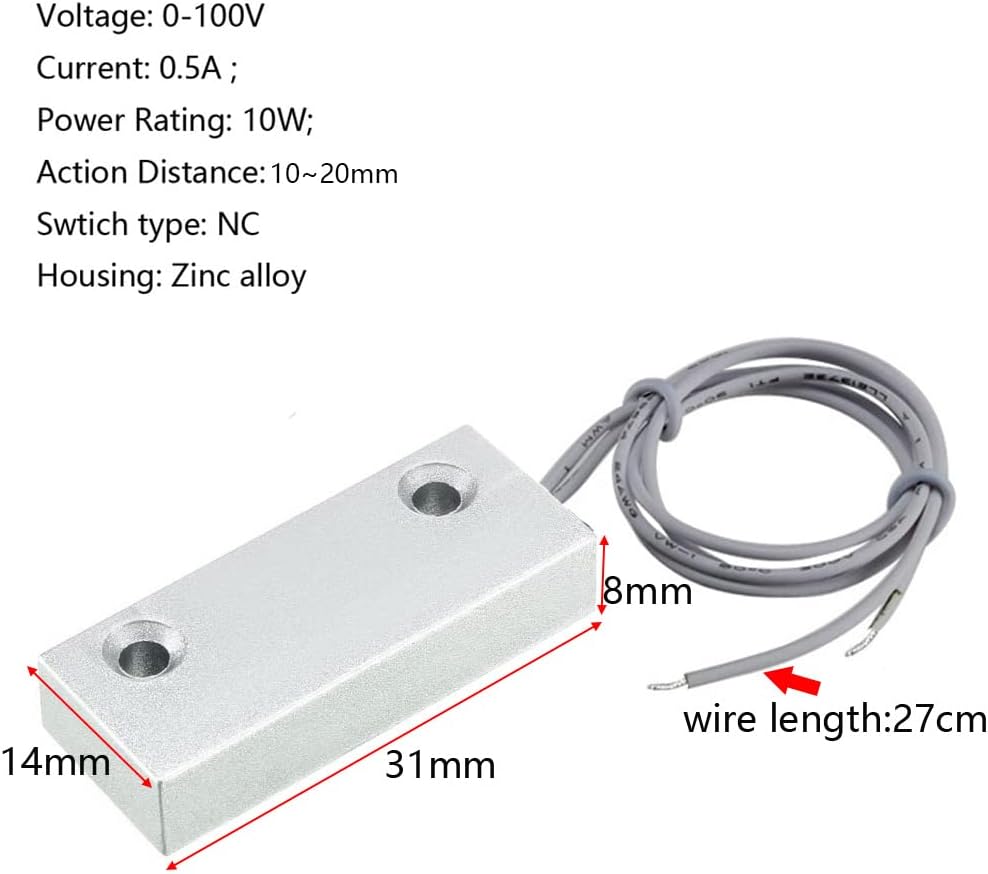 Home Security Wired Rolling Door Contact 0~100V/0.5Amp Magnetic Reed Switch MC-51 Alarm Sensor Magnetic Switch with 2 Wires for N.C. Applications