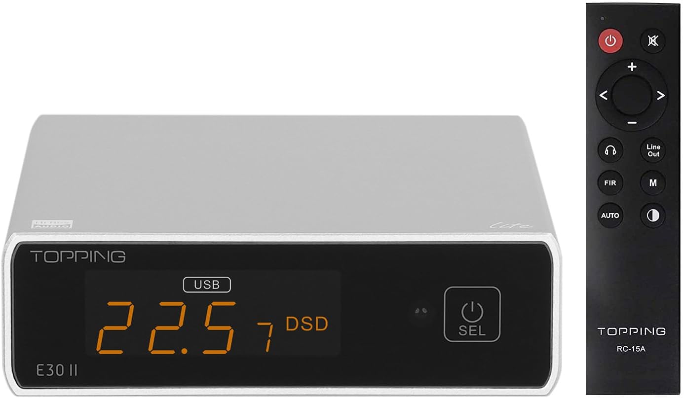 Topping E30II lite DAC Preamp - AK4493S Hi-Res XMOS XU208 DAC 32Bit/768kHz DSD512 DSD Direct Mode for USB/Coax/Opt Inputs RCA HiFi Stereo Digital Audio Decoder(Silver)