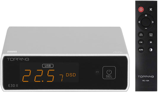 Topping E30II lite DAC Preamp - AK4493S Hi-Res XMOS XU208 DAC 32Bit/768kHz DSD512 DSD Direct Mode for USB/Coax/Opt Inputs RCA HiFi Stereo Digital Audio Decoder(Silver)