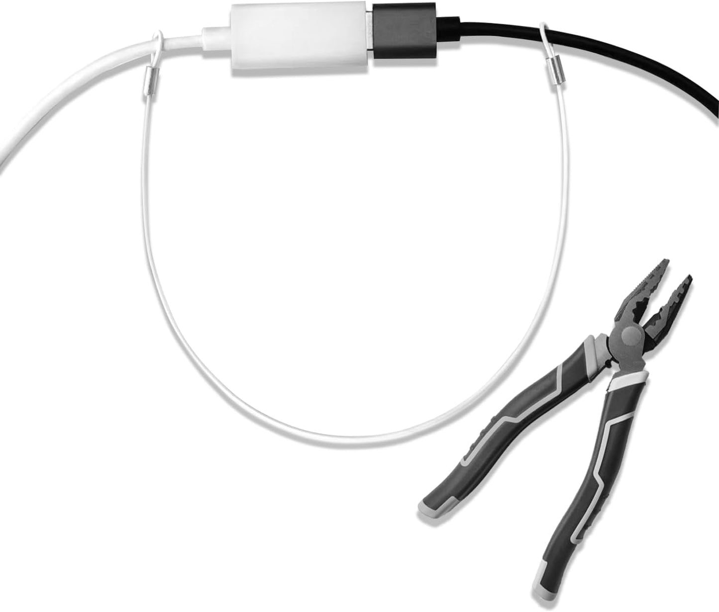 Cable Tethers 15 Pack with Crimping Tool (12 Inches, White), Adjustable Security Cable Look, Universal DIY Adapter Tethering Ties Kit for Computer Cord, Pre-Assembled, Tamper-Resistant