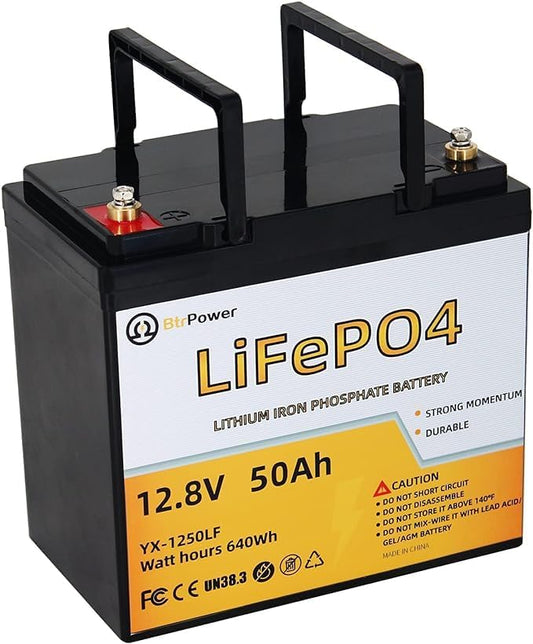 12V Lithium Battery-50Ah Lithium Phosphate Iron LiFePO4 Deep Cycle Battery,50A BMS,4000+ Cycles,Perfect for RV,Trolling Motor,Home Storage,Solar Power System and Outdoor Camping