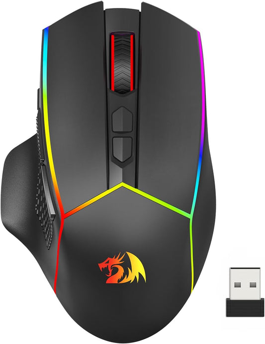 Redragon Wireless Gaming Mouse, Tri-Mode 2.4G/USB-C/Bluetooth Ergonomic Mouse Gaming, 8000 DPI, RGB Backlit Programmable Wireless Mouse, Rechargeable, 250 Hrs for Laptop PC Mac, M814