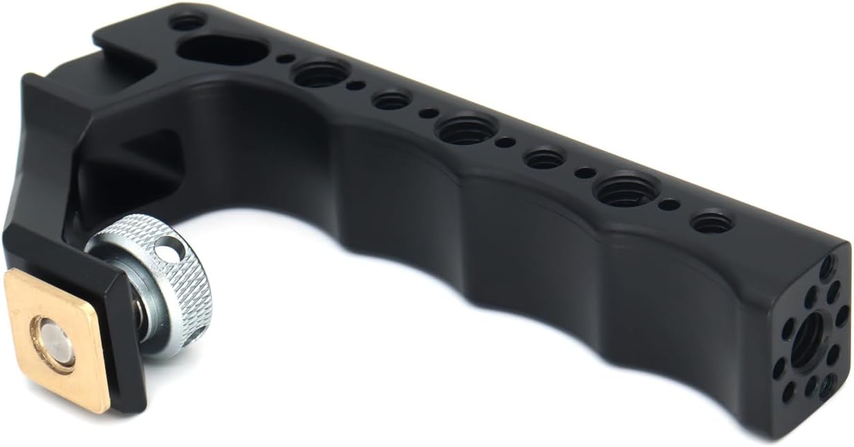 Top Handle Camera Grip with Cold Shoe Base for DSLR Camera Cage, with 3 Cold Shoe Adapters to Mount DSLR Camera with Microphone/LED Light/Monitor (Red with Cold Shoe Base)